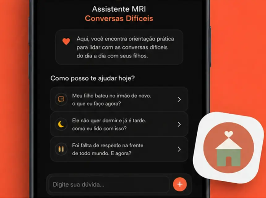 Assistente MRI em um celular, com sugest&otilde;es de conversas dif&iacute;ceis do dia a dia